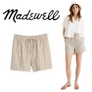 Madewell Rainbow Stripe Drawstring Pull‑On Shorts – Cotton Linen Blend, Small